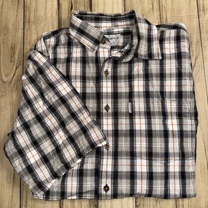 Carhartt Shirt Mens L Tall Relaxed Fit Brown Plaid Pocket Cotton Short Sleeve